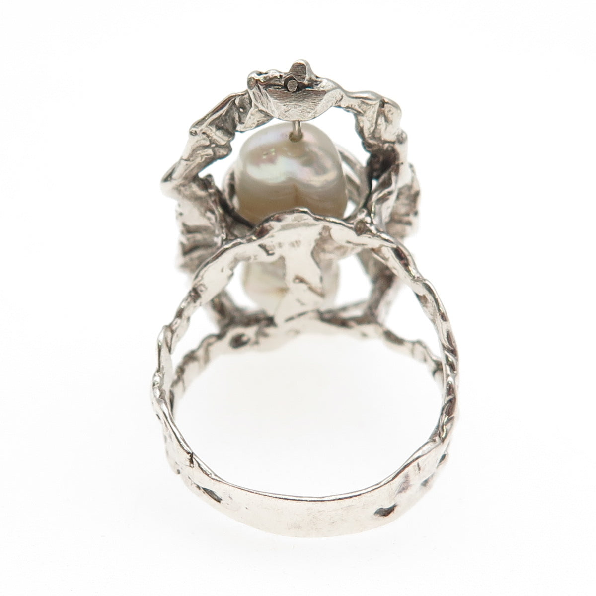 925 Sterling Silver Vintage Real Baroque Pearl Modernist Ring Size 8