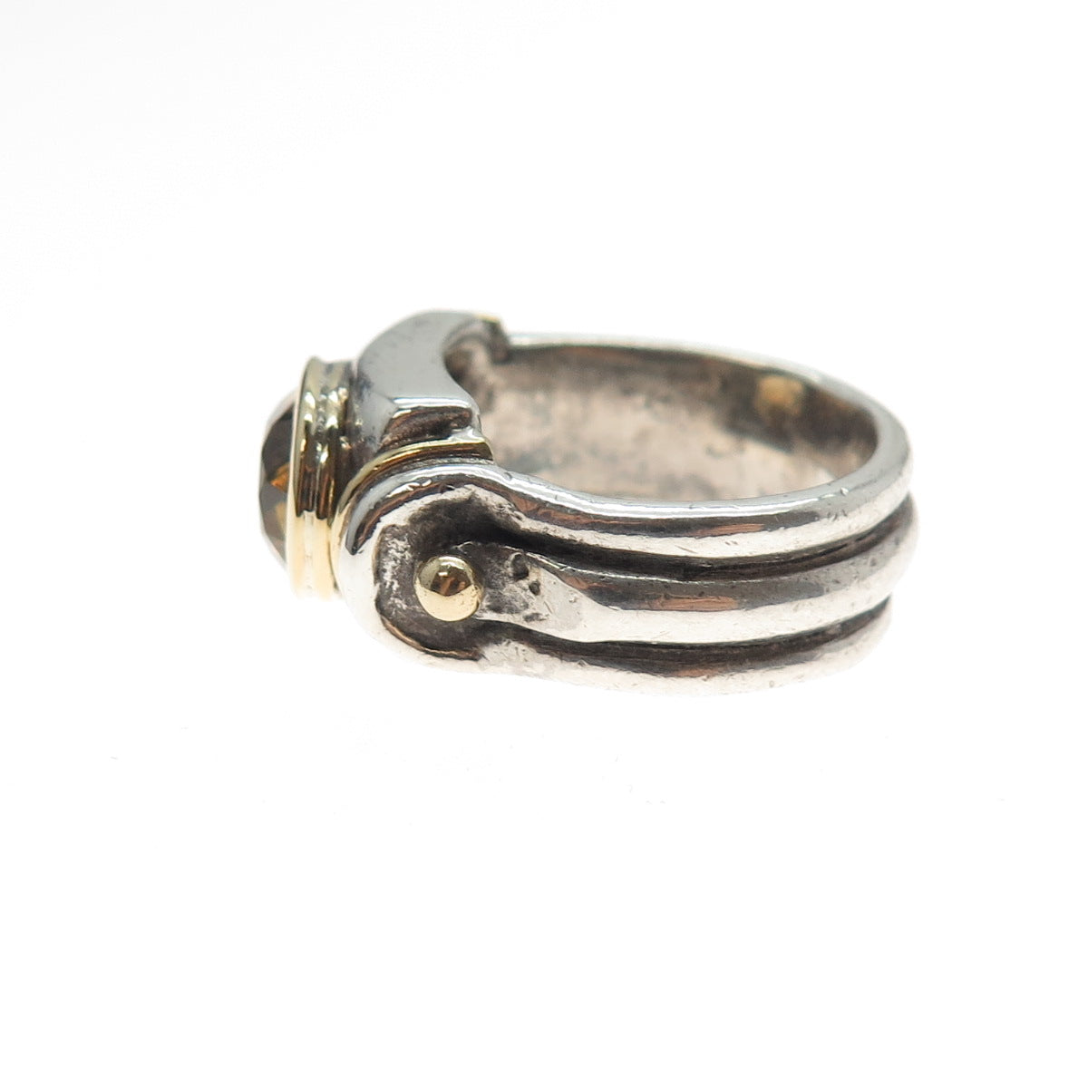 925 Sterling Silver 18K Gold Vintage Real Citrine Oxidized Ring Size 6.25