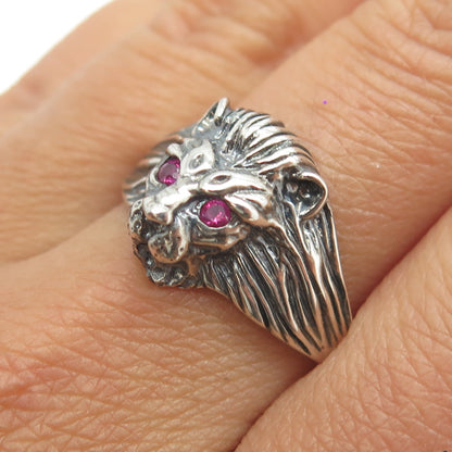 925 Sterling Silver Vintage Real Ruby Lion Ring Size 10