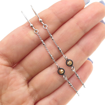 925 Sterling Silver 2-Tone Italy Diamond-Cut Ball Drop Chain Dangle Earrings