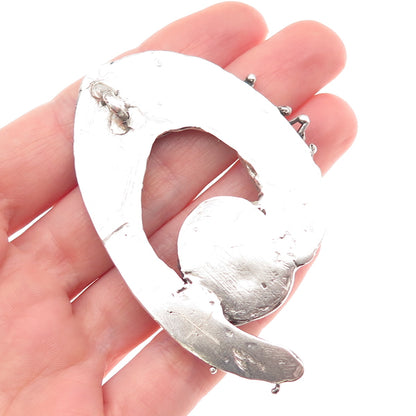 925 Sterling Silver Vintage Real Agate Modernist Oxidized Slide Pendant