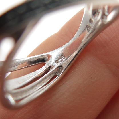 925 Sterling Silver Real Black & White Diamond Crisscross Ring Size 7