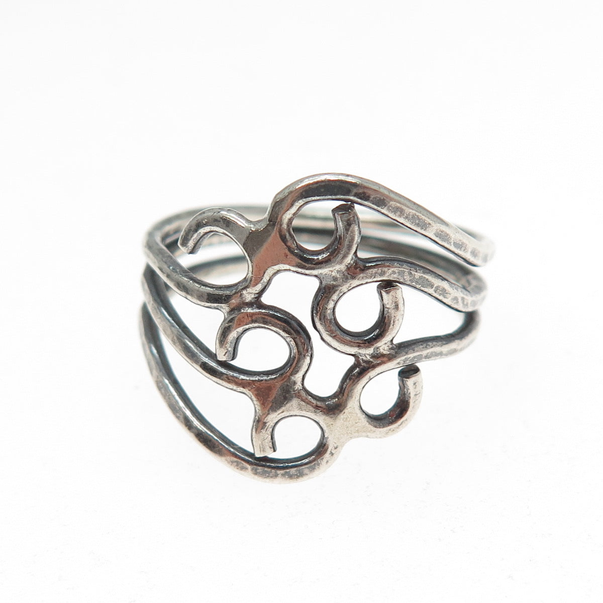 925 Sterling Silver Vintage Modernist Swirl Oxidized Ring Size 7.25