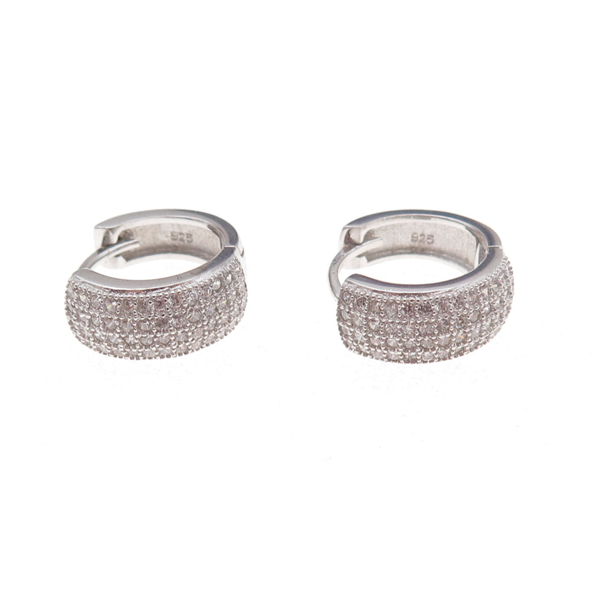 925 Sterling Silver Round-Cut C Z Hoop Earrings