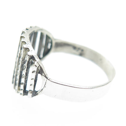925 Sterling Silver Vintage Diamond-Cut Ribbed Ring Size 7.75