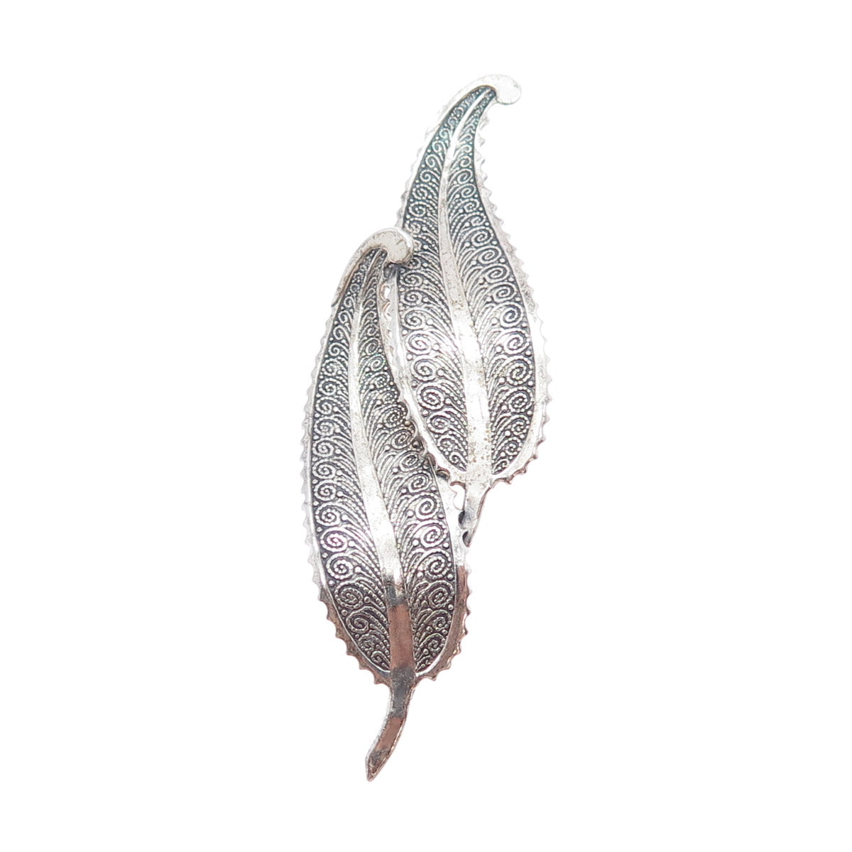 BEAU 925 Sterling Silver Vintage Feather Oxidized Pin Brooch