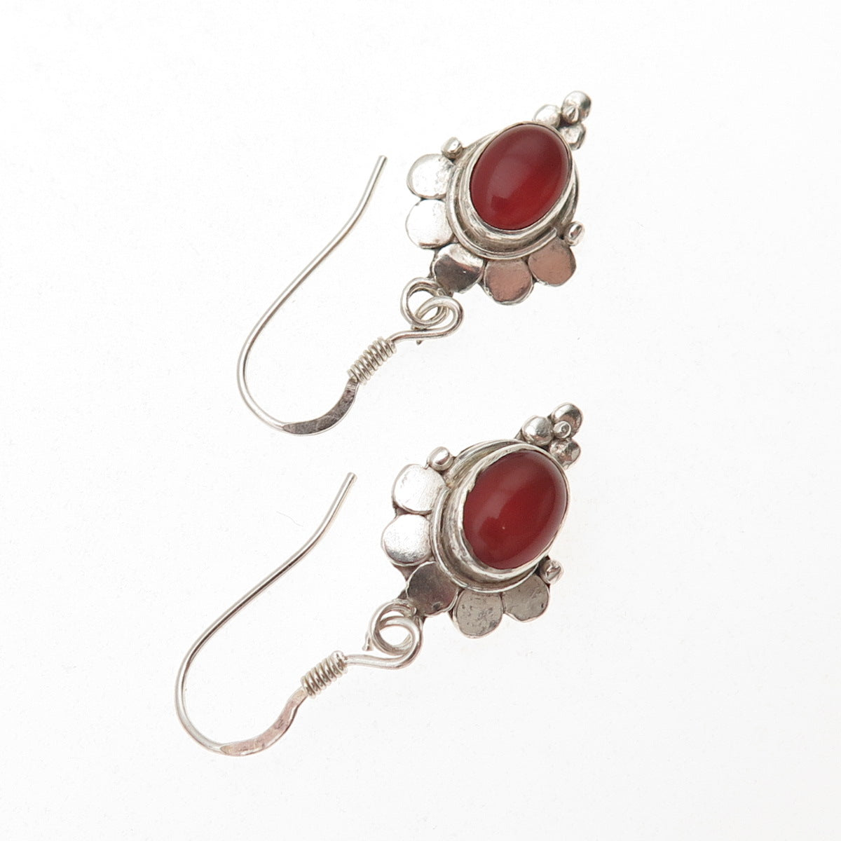 925 Sterling Silver Vintage Real Carnelian Modernist Oxidized Dangle Earrings