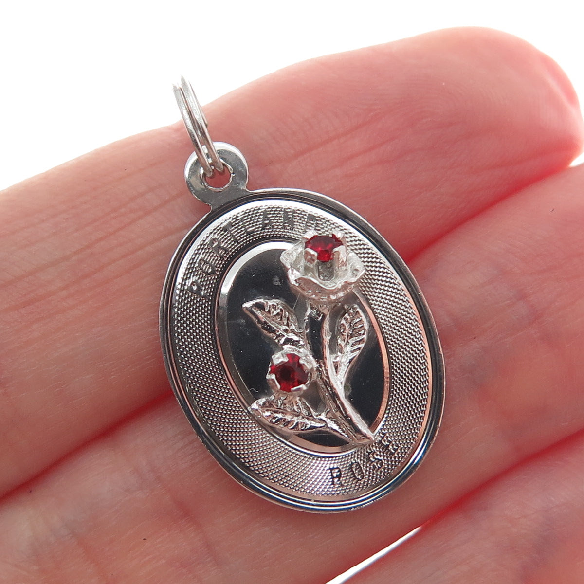 TOWN & COUNTRY Sterling Silver Vintage Rhinestone Portland Rose Charm Pendant