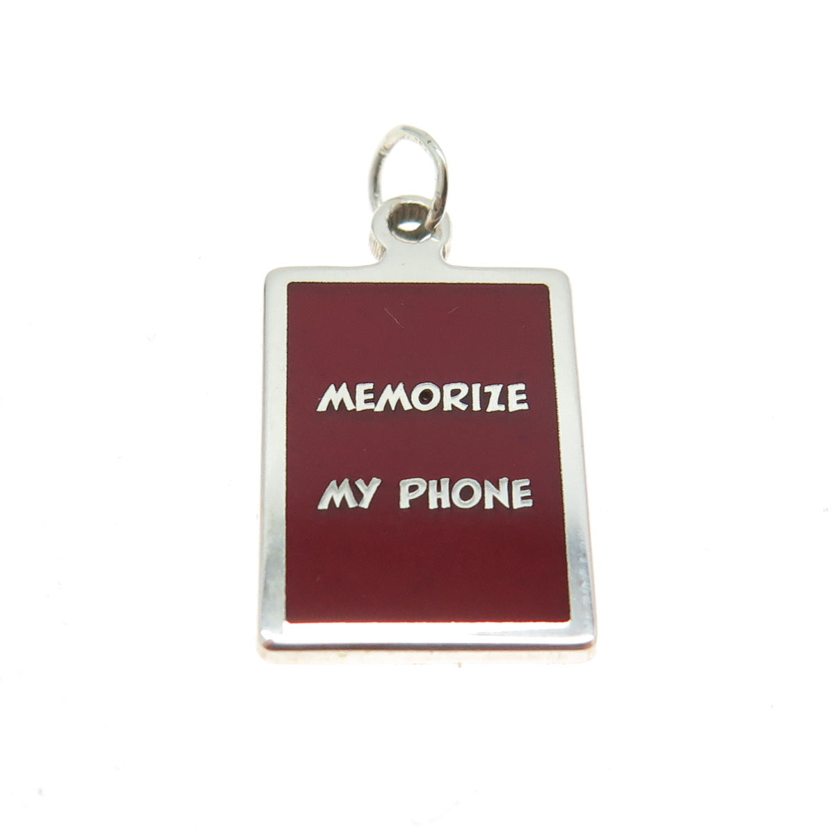 925 Sterling Silver Red Enamel "Memorize My Phone" Minimalist Charm Pendant