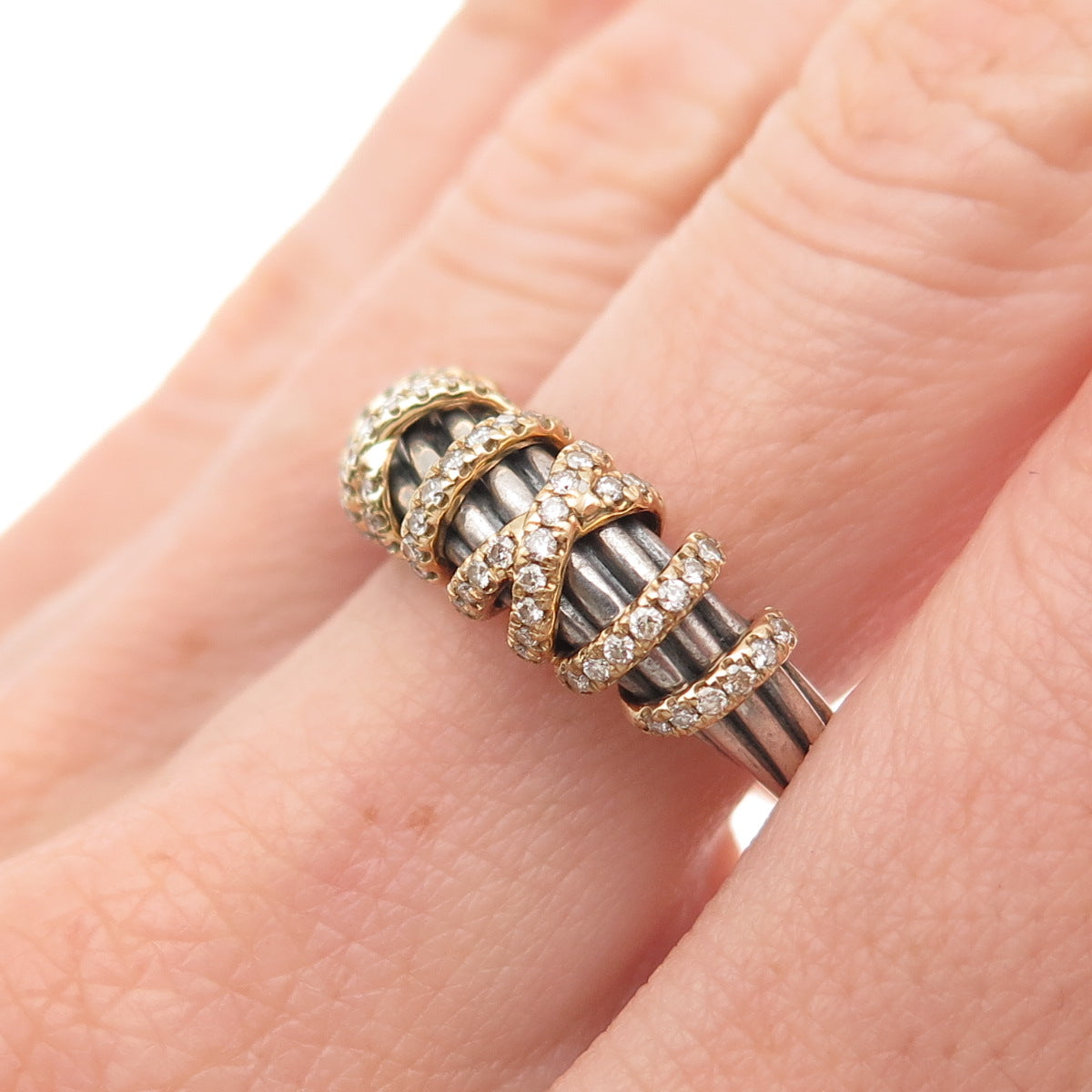 David Yurman 925 Sterling Silver 18K Gold Real Diamond Helena Ring Size 7