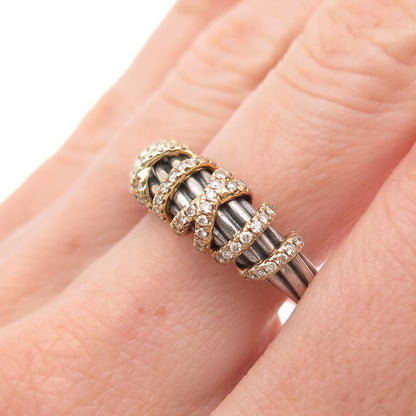 David Yurman 925 Sterling Silver 18K Gold Real Diamond Helena Ring Size 7