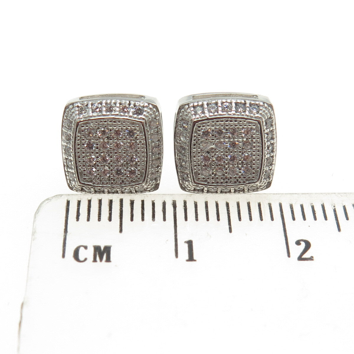 925 Sterling Silver Round-Cut C Z Cushion Stud Earrings
