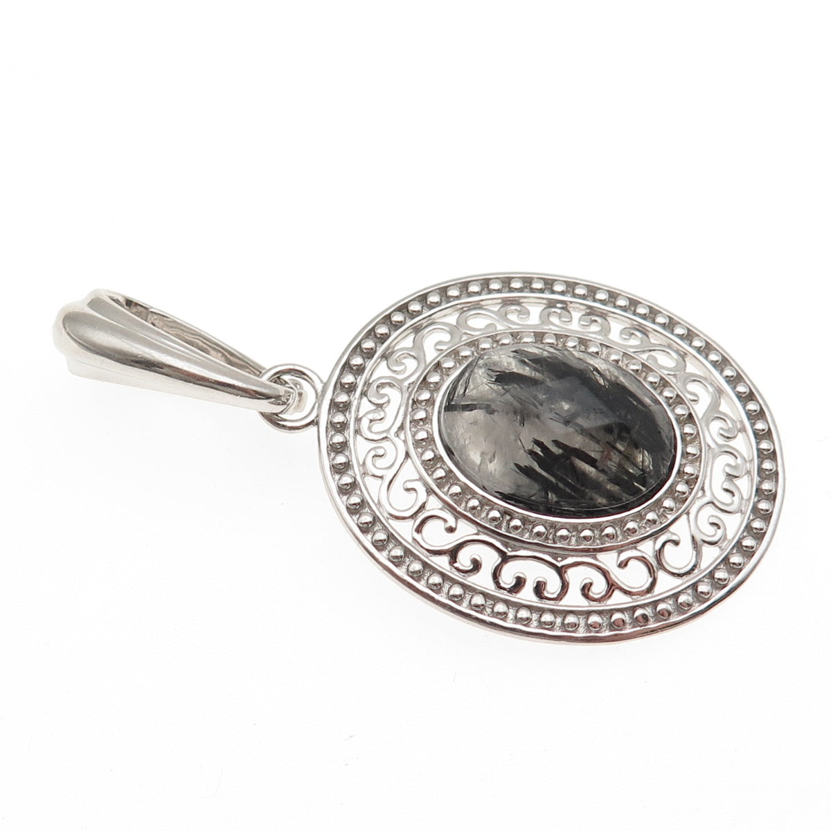 925 Sterling Silver Real Rutilated Quartz Swirl Beaded Pendant