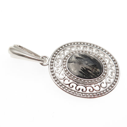 925 Sterling Silver Real Rutilated Quartz Swirl Beaded Pendant