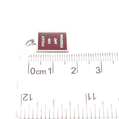 925 Sterling Silver Red Enamel Policy Fun & Freedom Minimalist Charm Pendant