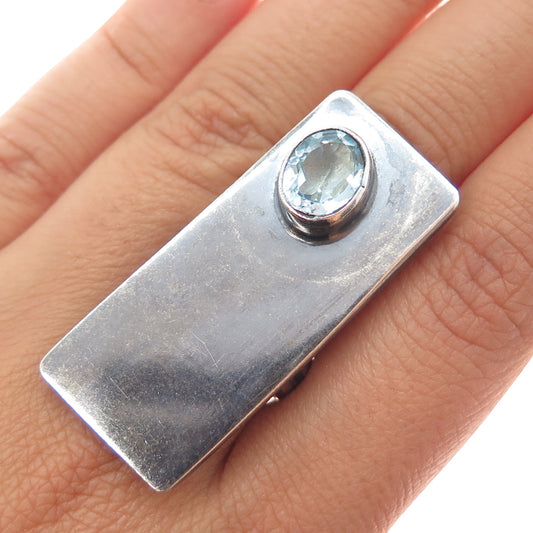 BALAAM Sterling Silver Vintage Nano Blue Topaz Modernist Oxidized Ring Size 7.75