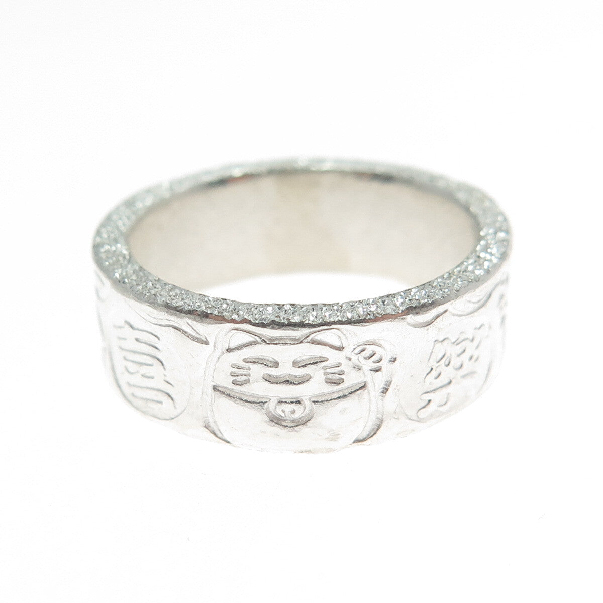 999 Fine Silver Vintage Lucky Symbols Band Ring Size 5.25