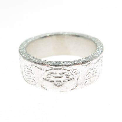 999 Fine Silver Vintage Lucky Symbols Band Ring Size 5.25