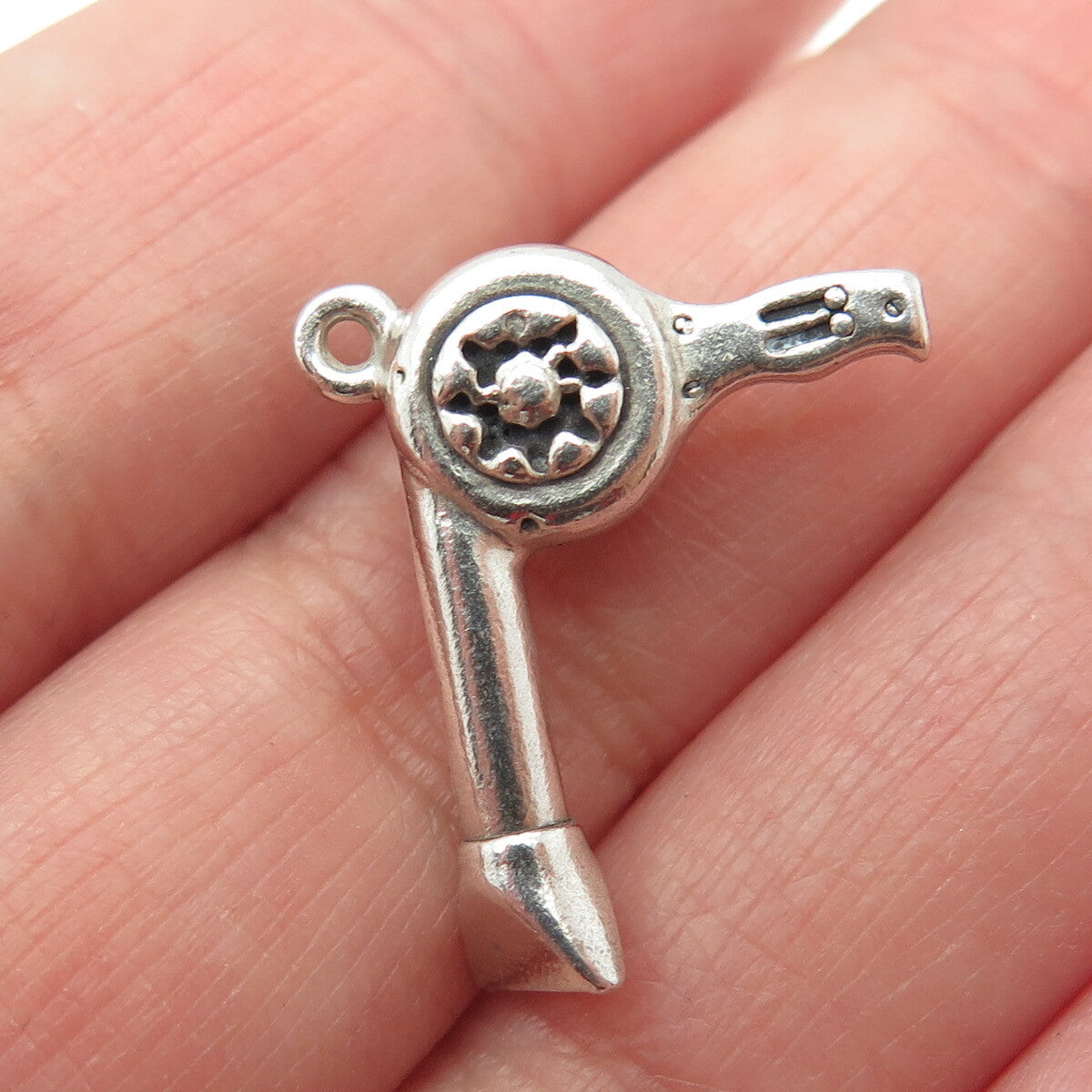 SUN WEST 925 Sterling Silver Vintage Hair Dryer 3D Pendant