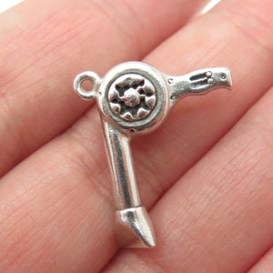SUN WEST 925 Sterling Silver Vintage Hair Dryer 3D Pendant