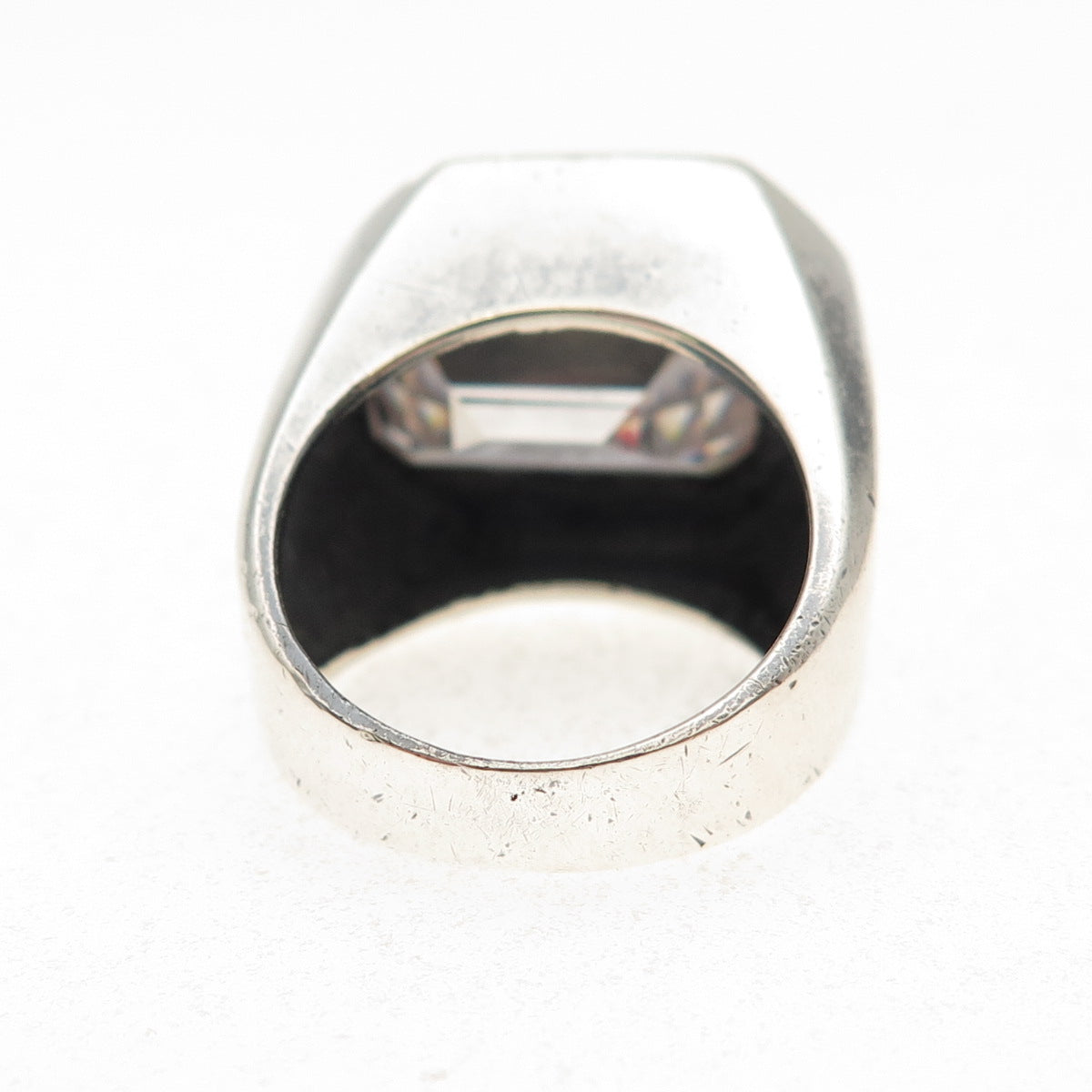 925 Sterling Silver Vintage Emerald-Cut C Z Modernist Oxidized Ring Size 6.75