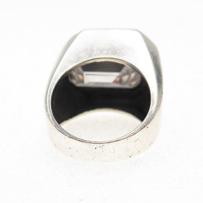 925 Sterling Silver Vintage Emerald-Cut C Z Modernist Oxidized Ring Size 6.75