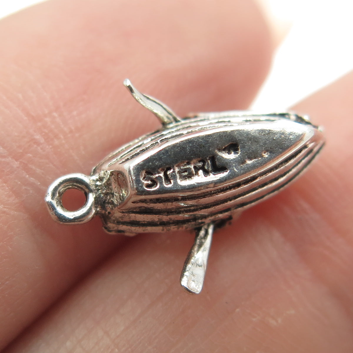 925 Sterling Silver Vintage Fisher on Boat 3D Charm Pendant