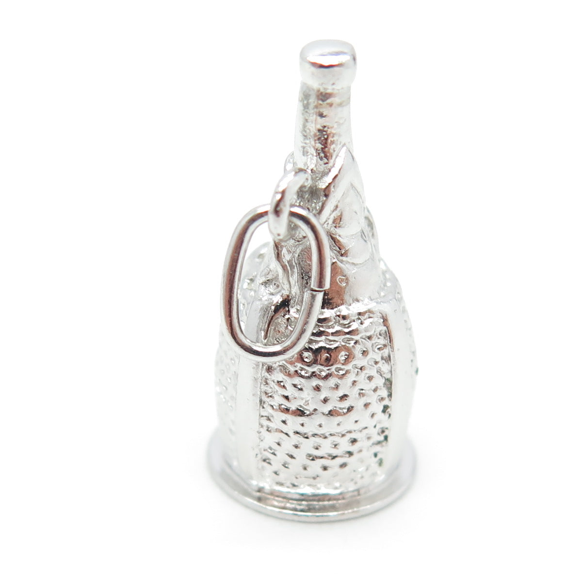 925 Sterling Silver Vintage Champagne Bottle in Basket Pendant