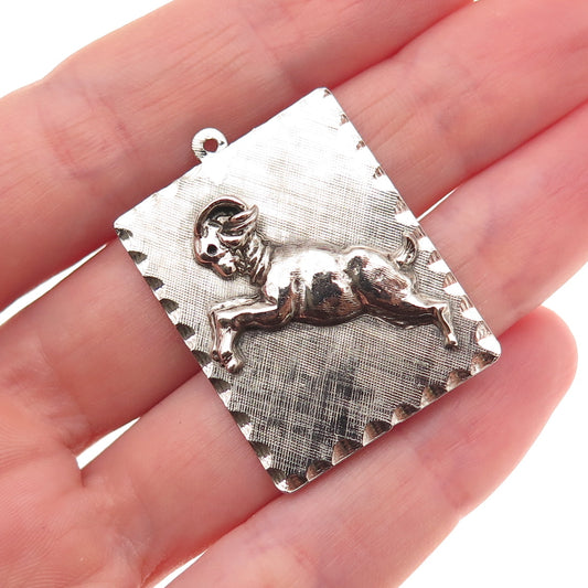 925 Sterling Silver Vintage Aries Zodiac Sign Oxidized Charm Pendant