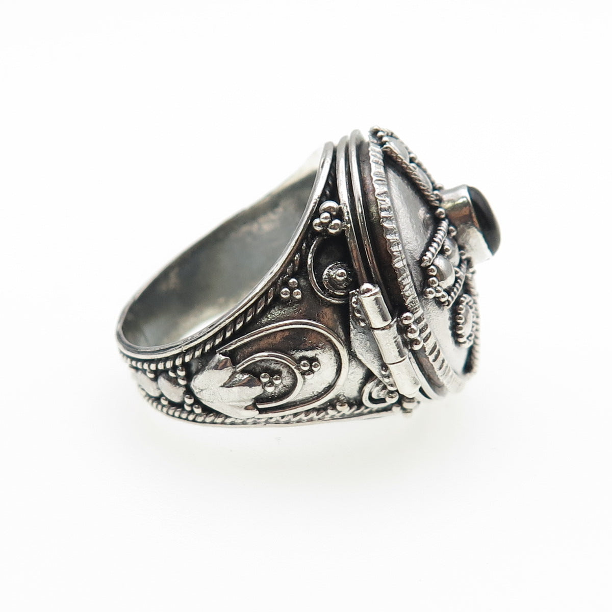 925 Sterling Silver Vintage Real Black Onyx Cross Oxidized Poison Ring Size 9.75