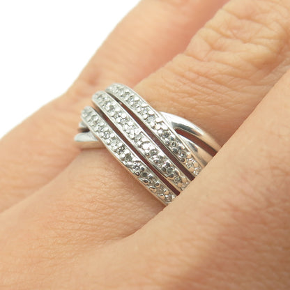 925 Sterling Silver Real Round-Cut Diamond Multi-Row Interlocked Ring Size 7.25