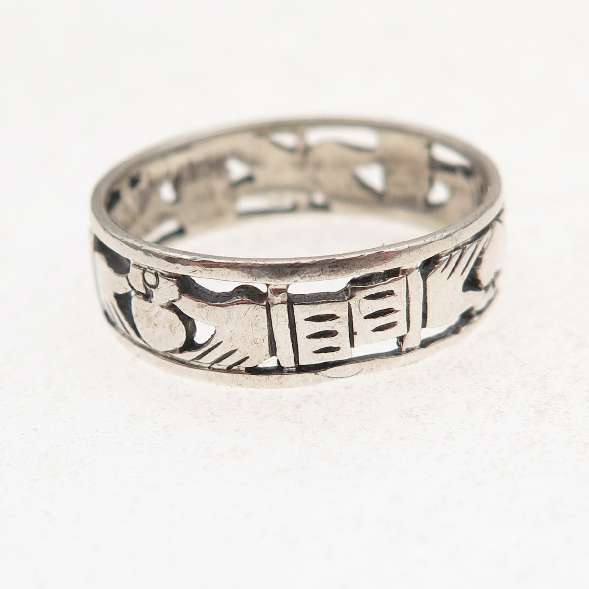 Peter Stone Sterling Silver Vintage Irish Claddagh Oxidized Band Ring Size 9.5