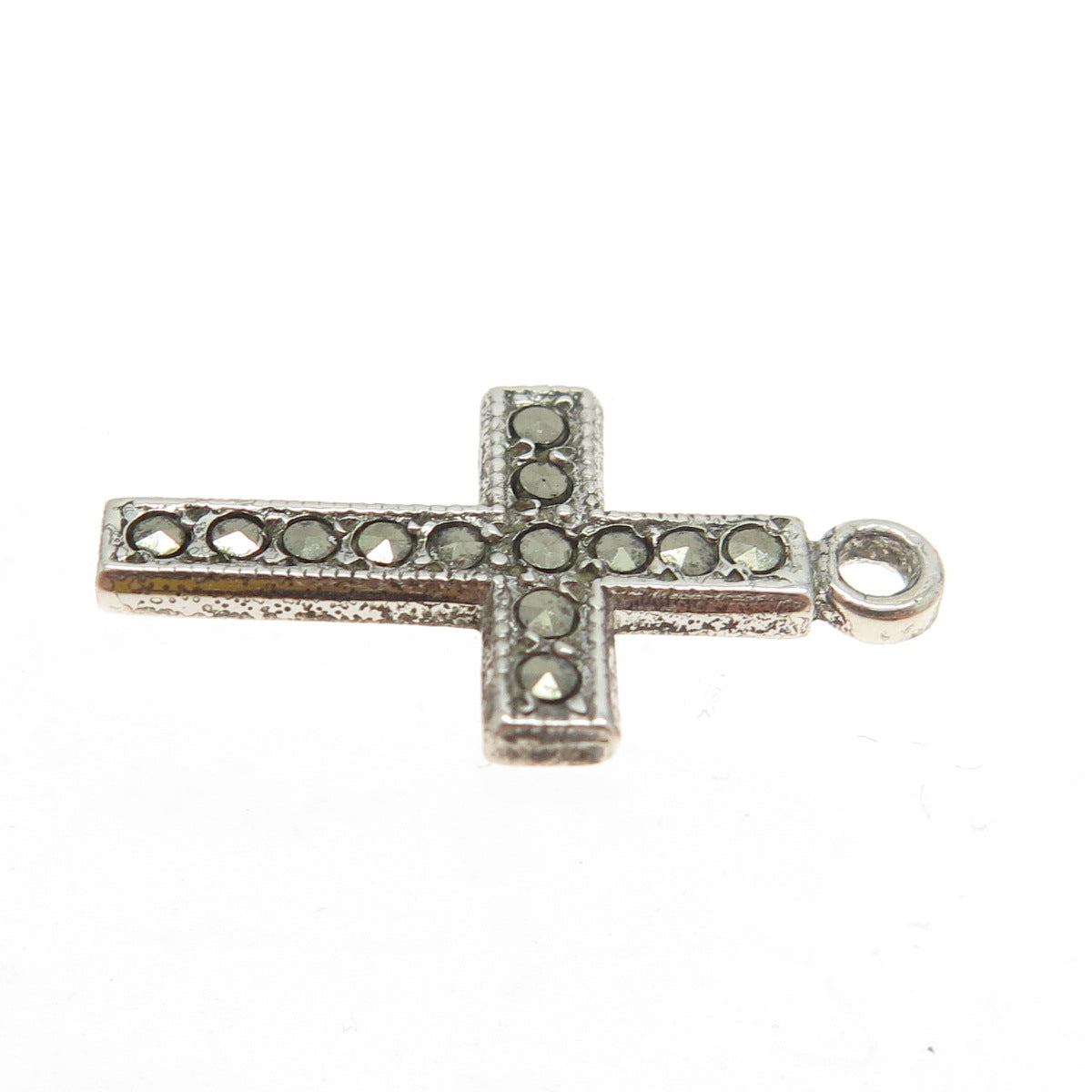 925 Sterling Silver Antique Art Deco Real Marcasite Cross Minimalist Pendant