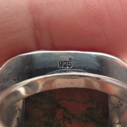 925 Sterling Silver Vintage Real Cushion-Cut Unakite Roped Ring Size 8.25