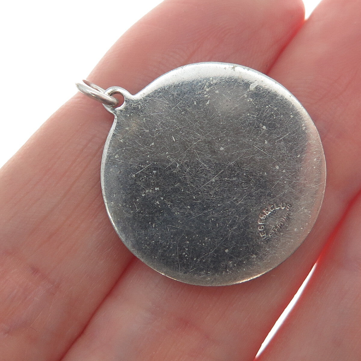 DIEGES & CLUST 925 Sterling Silver Vintage Heart & Cross Oxidized Round Pendant