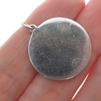 DIEGES & CLUST 925 Sterling Silver Vintage Heart & Cross Oxidized Round Pendant