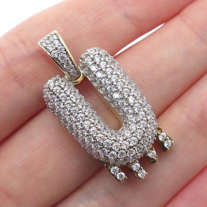 925 Sterling Silver Gold Plated Round-Cut Shaped C Z Letter U Sparkle Pendant
