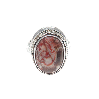 JG JACK GUTSCHNEIDER 925 Sterling Silver Vintage Agate Modernist Ring Size 8.25