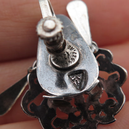 925 Sterling Silver Vintage Mexico Real Amethyst Goddess Screw Back Earrings