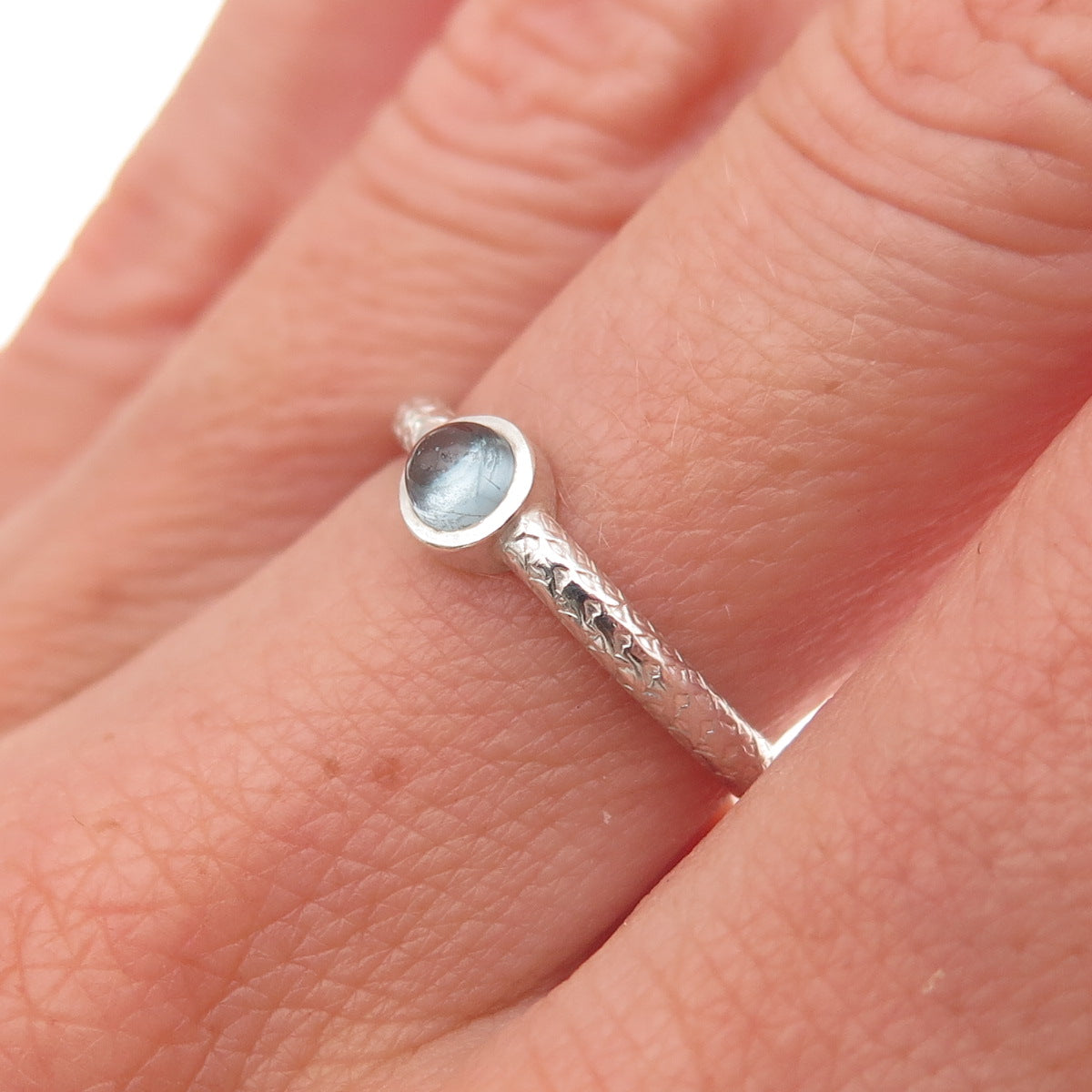 925 Sterling Silver Vintage Real Aquamarine Oxidized Ring Size 6.25