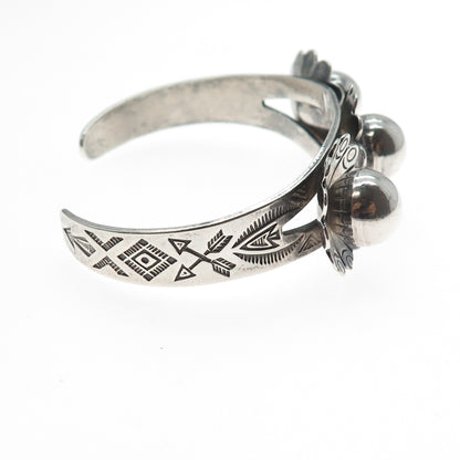 MAISELS INDIAN Old Pawn Sterling Vintage Flower Beaded Adjustable Bracelet 6.5"