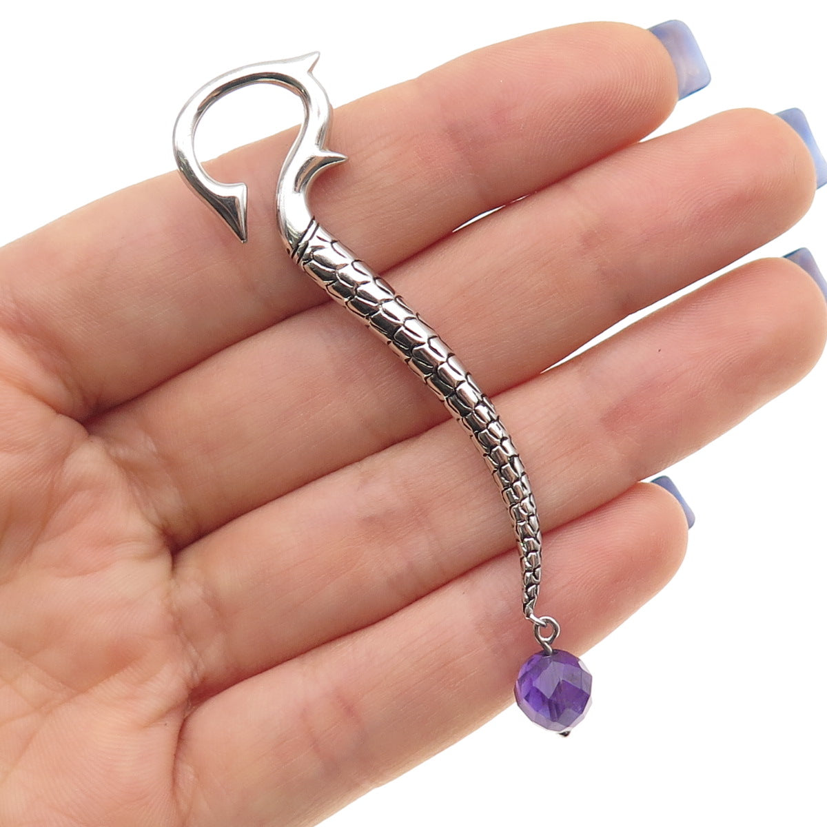 GUESS 925 Sterling Silver Real Amethyst Dragon Hook SINGLE Earring