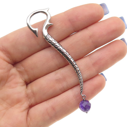 GUESS 925 Sterling Silver Real Amethyst Dragon Hook SINGLE Earring