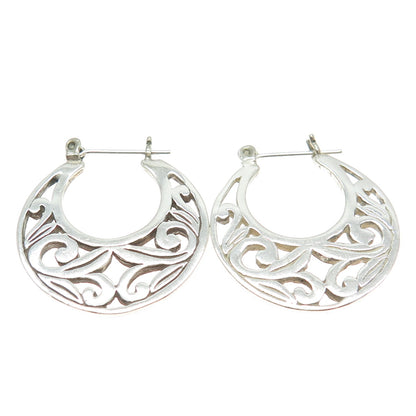 925 Sterling Silver Vintage Floral Disc Hoop Earrings