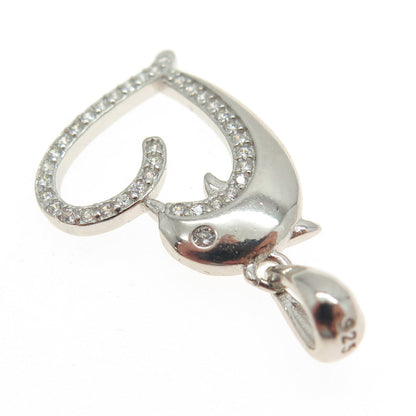 925 Sterling Silver Round-Cut C Z Dolphin Heart Pendant