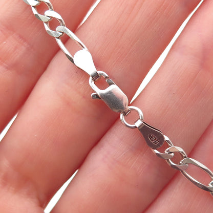 925 Sterling Silver Vintage Italy Figaro Link Bracelet 8"
