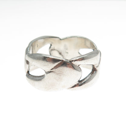 925 Sterling Silver Vintage Modernist Overlap Band Oxidized Ring Size 8.75