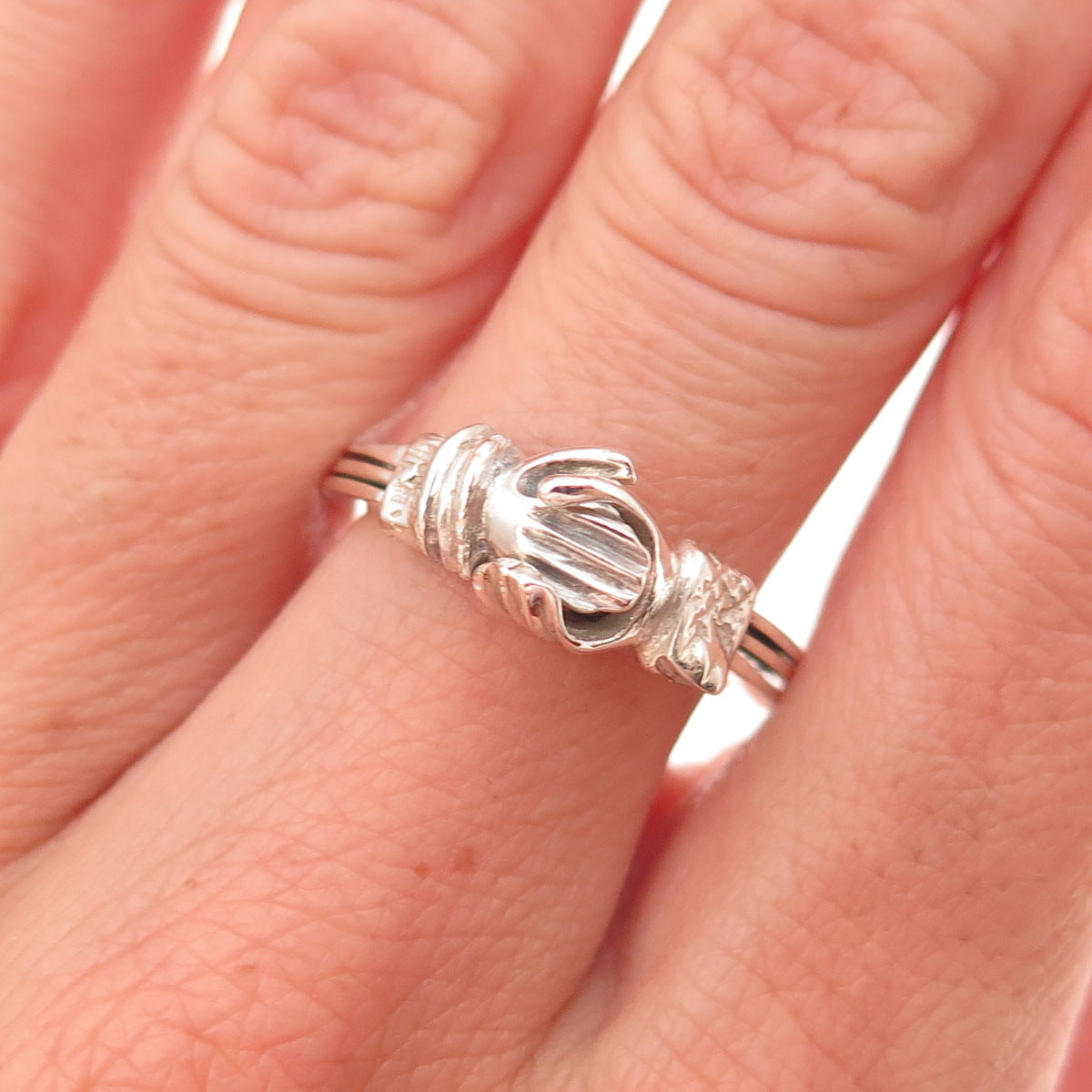 925 Sterling Silver Vintage Mexico Fede Gimmel Friendship Folding Ring Size 6.5