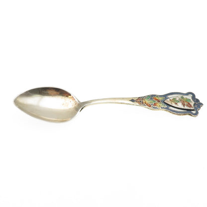 CARON BROS 925 Sterling Silver Antique Art Deco Enamel Maple Leaf Coffee Spoon