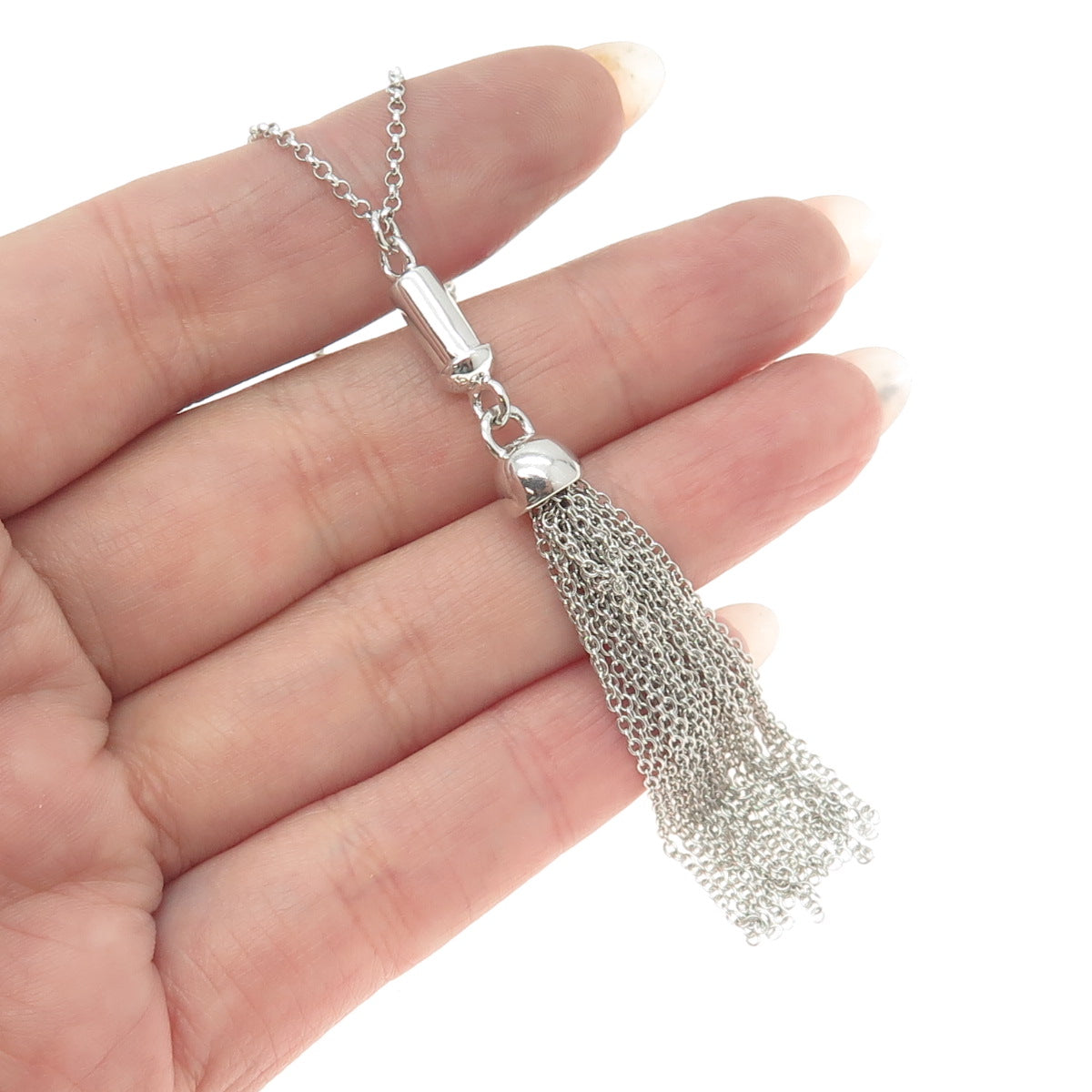 925 Sterling Silver Tassel Rolo Chain Necklace 28"